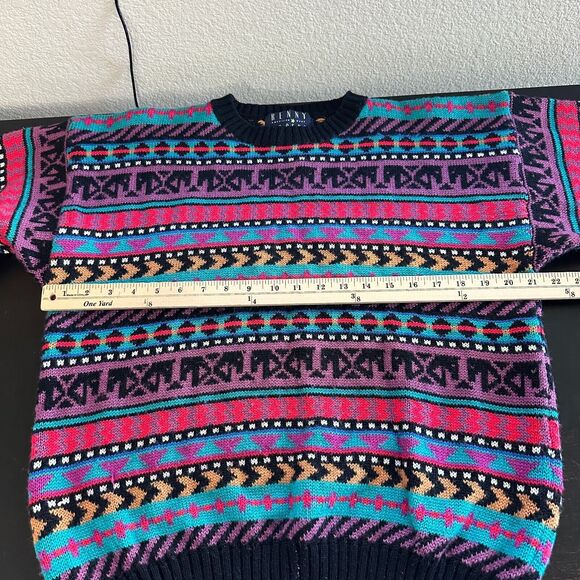 VTG Kenny Rogers Sweater Women Medium Chunky Wool Blend Western Colorful 90s - Picture 6 of 8